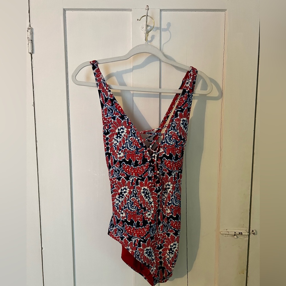 Michael Kors Red and Blue Asymmetrical Swimsuit